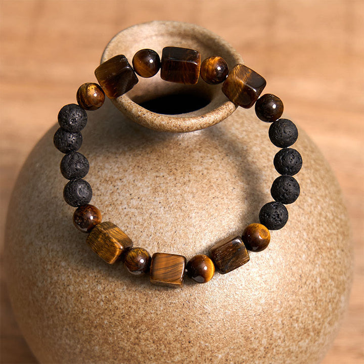 Braccialetto di supporto in pietra lavica con vari cristalli Buddha Stones