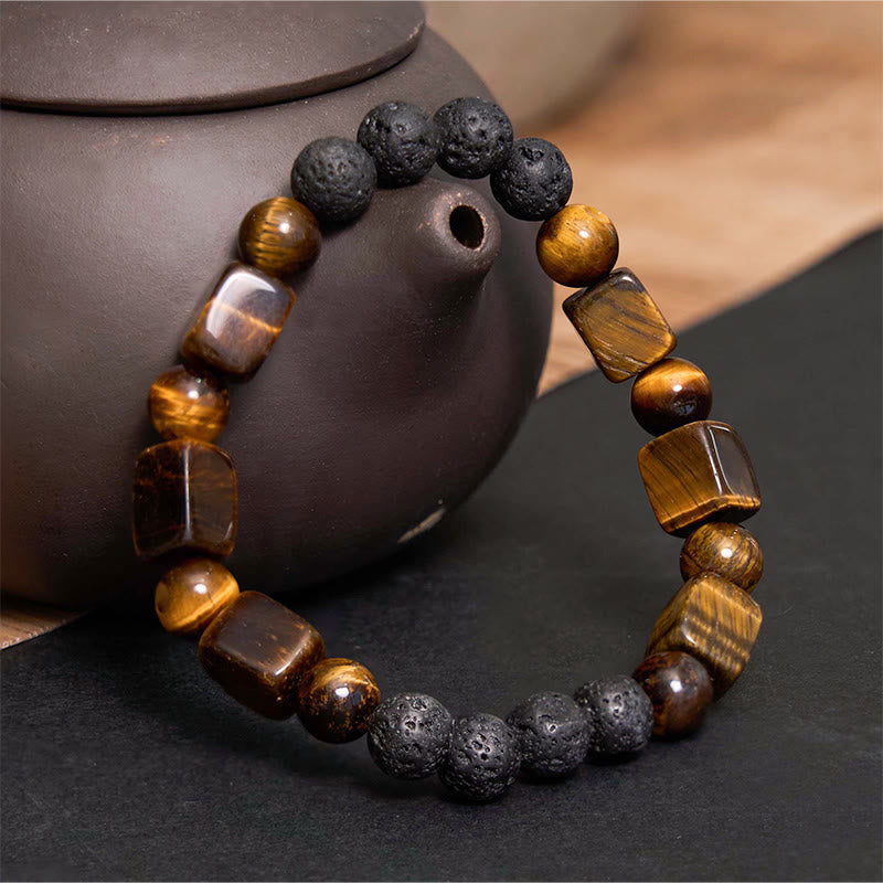 Braccialetto di supporto in pietra lavica con vari cristalli Buddha Stones