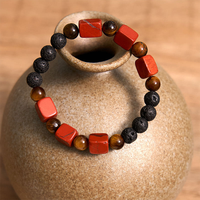 Braccialetto di supporto in pietra lavica con vari cristalli Buddha Stones