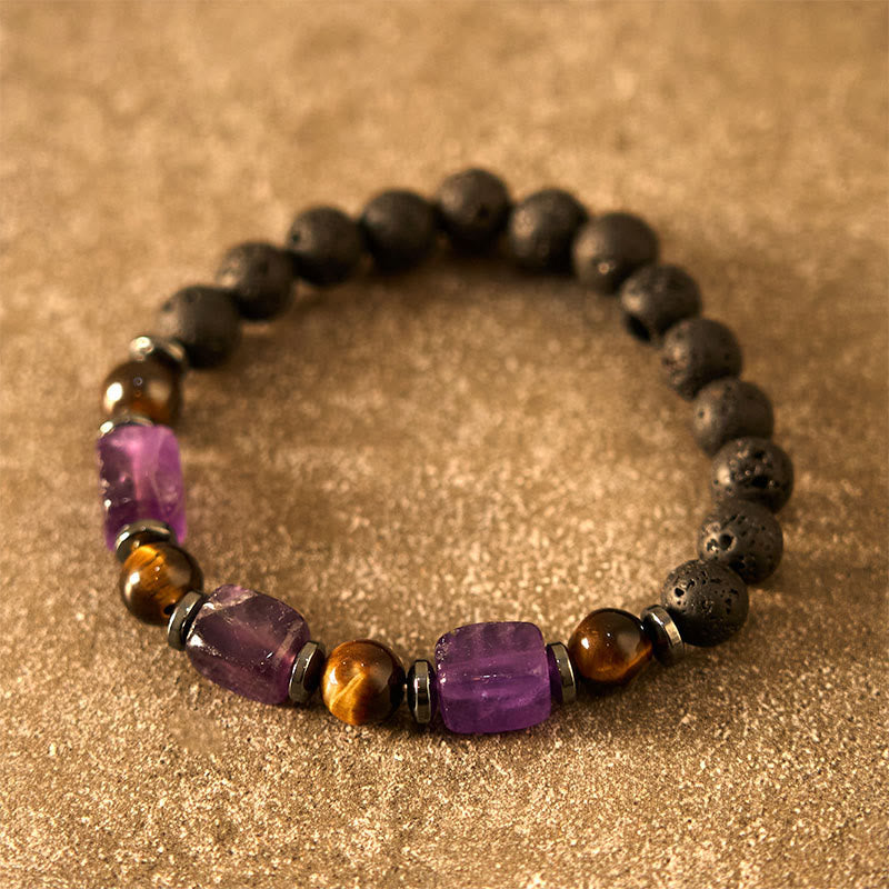 Buddha Stones Vari Cristalli Pietra lavica Bracciale Calma