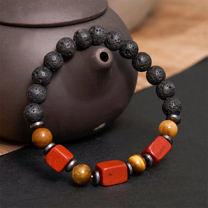 Buddha Stones Vari Cristalli Pietra lavica Bracciale Calma