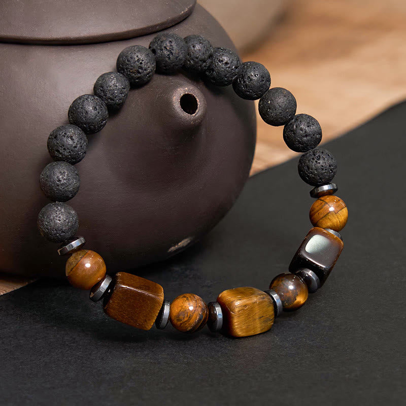 Buddha Stones Vari Cristalli Pietra lavica Bracciale Calma