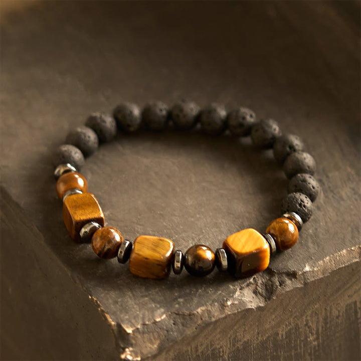 Buddha Stones Vari Cristalli Pietra lavica Bracciale Calma