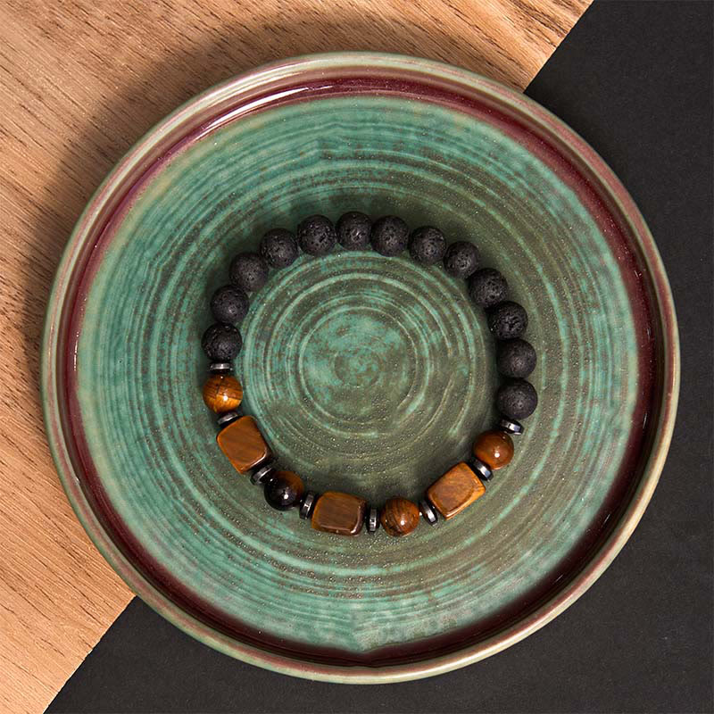 Buddha Stones Vari Cristalli Pietra lavica Bracciale Calma