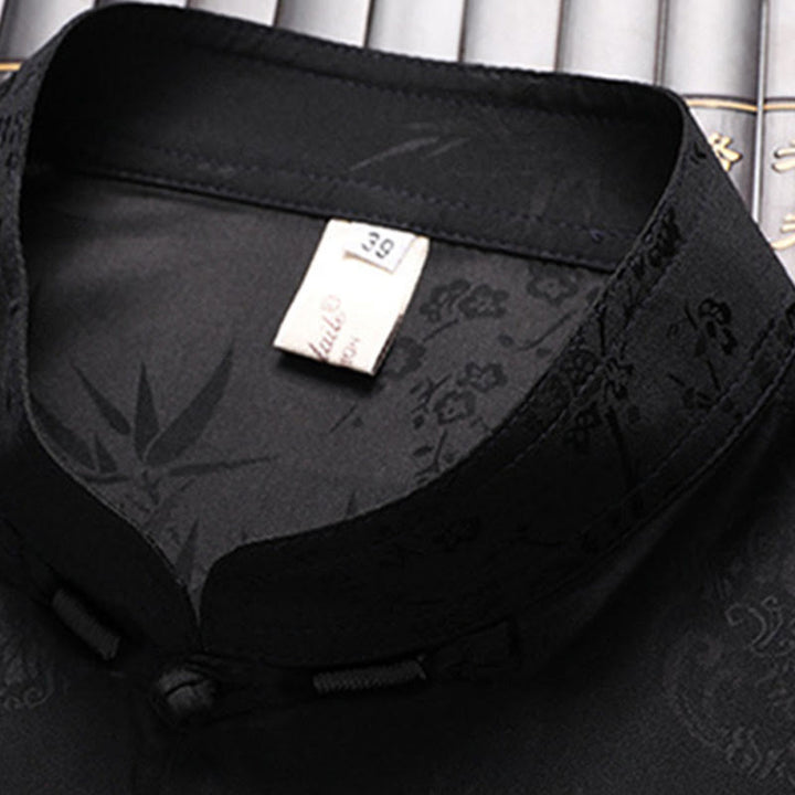 Buddha Stones Bambù Fiore di pesco Tang Suit Hanfu Tradizionale Uniforme Manica Corta Top Pantaloni Abbigliamento Uomo Set - image 9