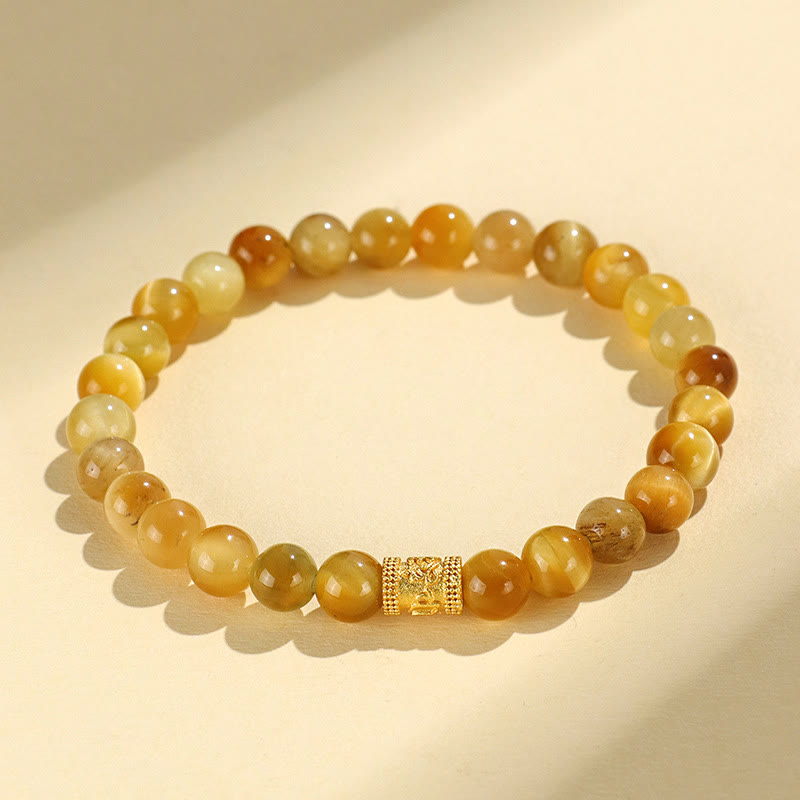 Bracciale di protezione con Buddha Stones Occhio di tigre Fu Carattere Bambù Koi Pesce Loto Om Mani Padme Hum