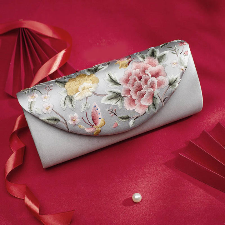 Buddha Stones Peonia Tulipano Su Ricamo Borsa da sposa Borsa a tracolla
