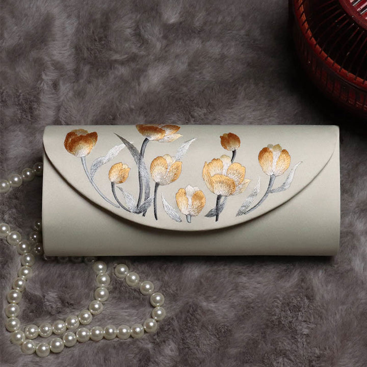 Buddha Stones Peonia Tulipano Su Ricamo Borsa da sposa Borsa a tracolla