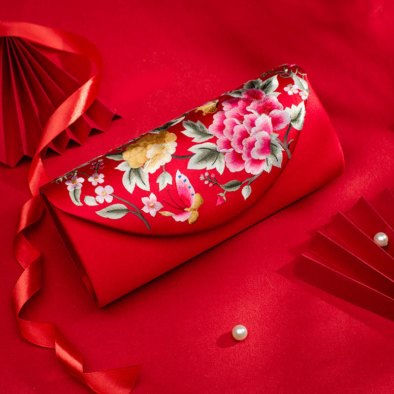 Buddha Stones Peonia Tulipano Su Ricamo Borsa da sposa Borsa a tracolla