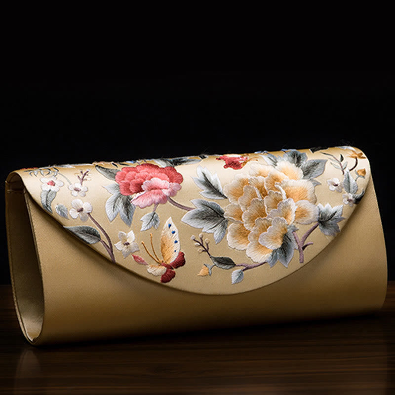 Buddha Stones Peonia Tulipano Su Ricamo Borsa da sposa Borsa a tracolla