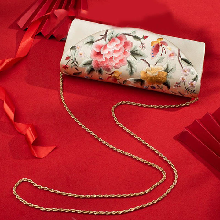 Buddha Stones Peonia Tulipano Su Ricamo Borsa da sposa Borsa a tracolla