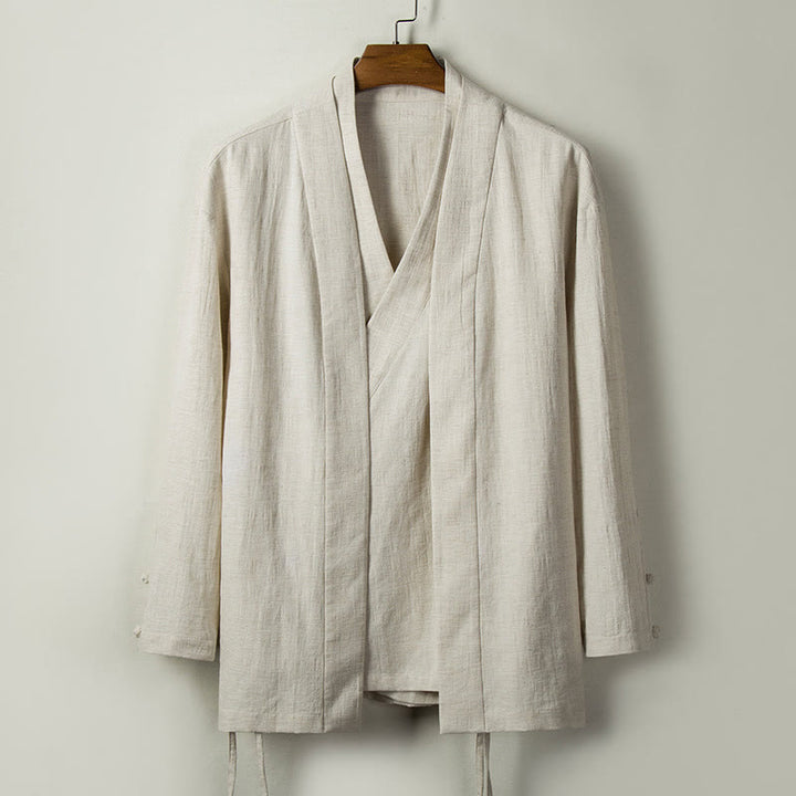 Buddha Stones Autunno Cinese Hanfu Cotone Lino Uomo Giacca Abbigliamento - Biancheria - US/UK/AU44, EU54 (4XL) - image 7