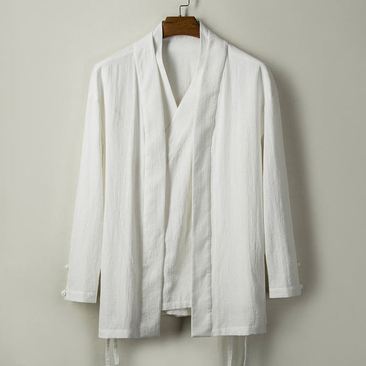 Buddha Stones Autunno Cinese Hanfu Cotone Lino Uomo Giacca Abbigliamento - Bianco - US/UK/AU44, EU54 (4XL) - image 2