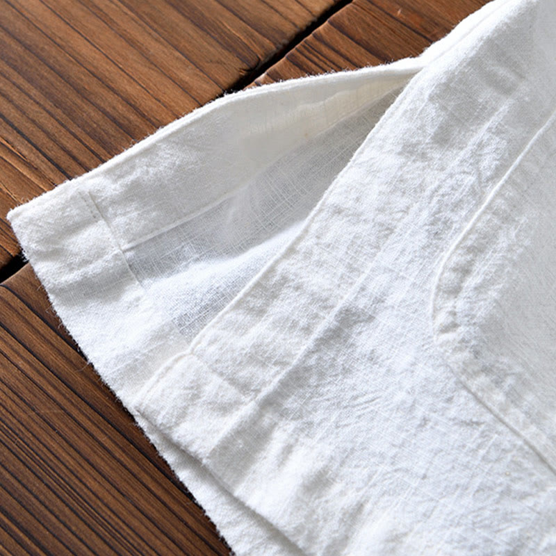 Abito cinese Tang con bottoni a forma di rana e motivo Buddha Stones, camicia da uomo in cotone e lino con tasche. - image 12