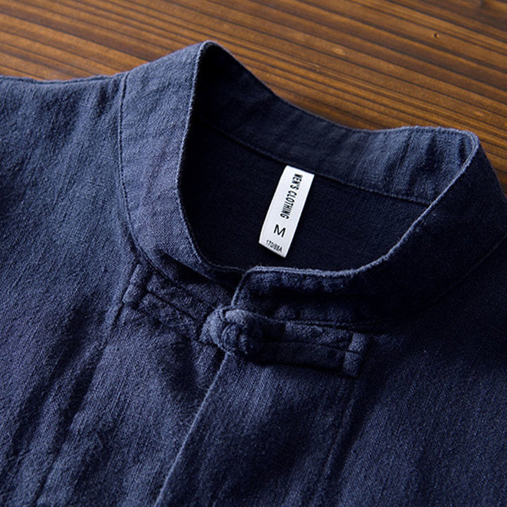 Abito cinese Tang con bottoni a forma di rana e motivo Buddha Stones, camicia da uomo in cotone e lino con tasche. - image 29