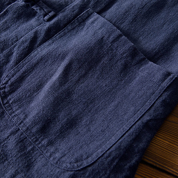 Abito cinese Tang con bottoni a forma di rana e motivo Buddha Stones, camicia da uomo in cotone e lino con tasche. - image 30