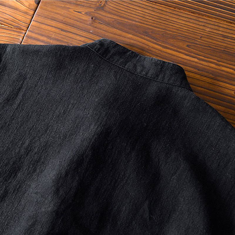 Abito cinese Tang con bottoni a forma di rana e motivo Buddha Stones, camicia da uomo in cotone e lino con tasche. - image 16