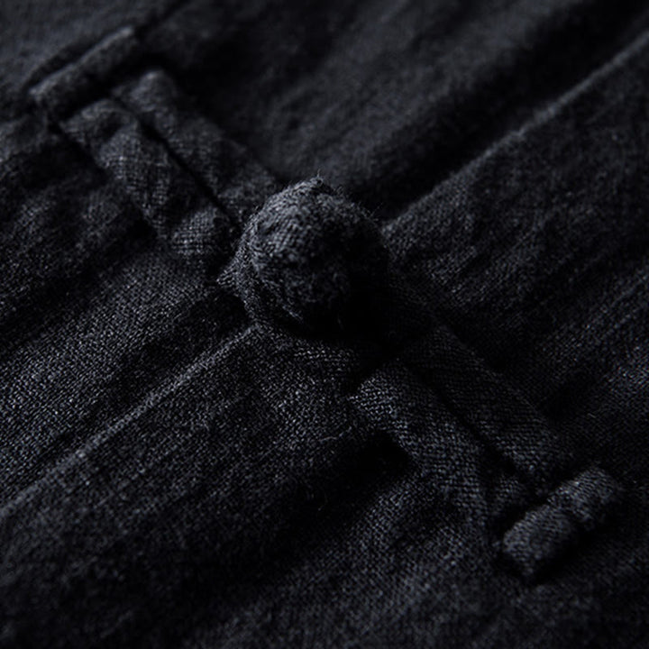 Abito cinese Tang con bottoni a forma di rana e motivo Buddha Stones, camicia da uomo in cotone e lino con tasche. - image 18