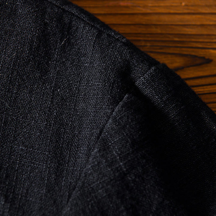 Abito cinese Tang con bottoni a forma di rana e motivo Buddha Stones, camicia da uomo in cotone e lino con tasche. - image 17