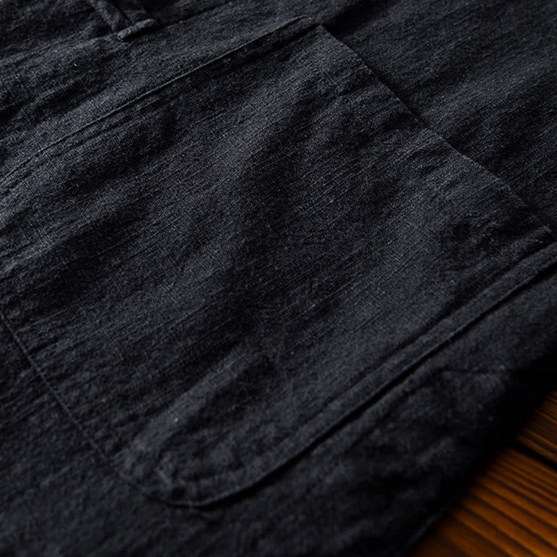 Abito cinese Tang con bottoni a forma di rana e motivo Buddha Stones, camicia da uomo in cotone e lino con tasche. - image 19