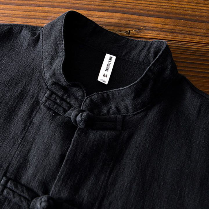Abito cinese Tang con bottoni a forma di rana e motivo Buddha Stones, camicia da uomo in cotone e lino con tasche. - image 15