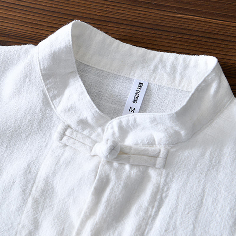 Abito cinese Tang con bottoni a forma di rana e motivo Buddha Stones, camicia da uomo in cotone e lino con tasche. - image 7