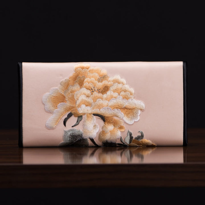 Buddha Stones Peony Flower Su Ricamo Viaggio Shopping Borsa Lunga Borsa a Mano