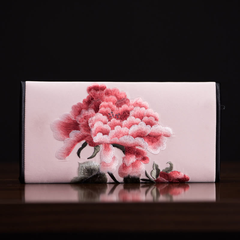 Buddha Stones Peony Flower Su Ricamo Viaggio Shopping Borsa Lunga Borsa a Mano