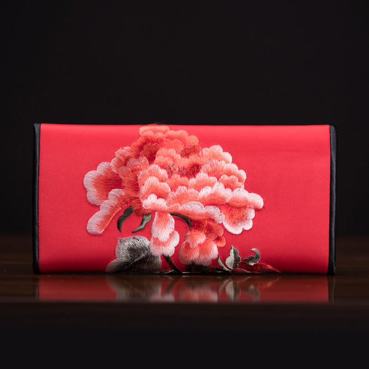 Buddha Stones Peony Flower Su Ricamo Viaggio Shopping Borsa Lunga Borsa a Mano