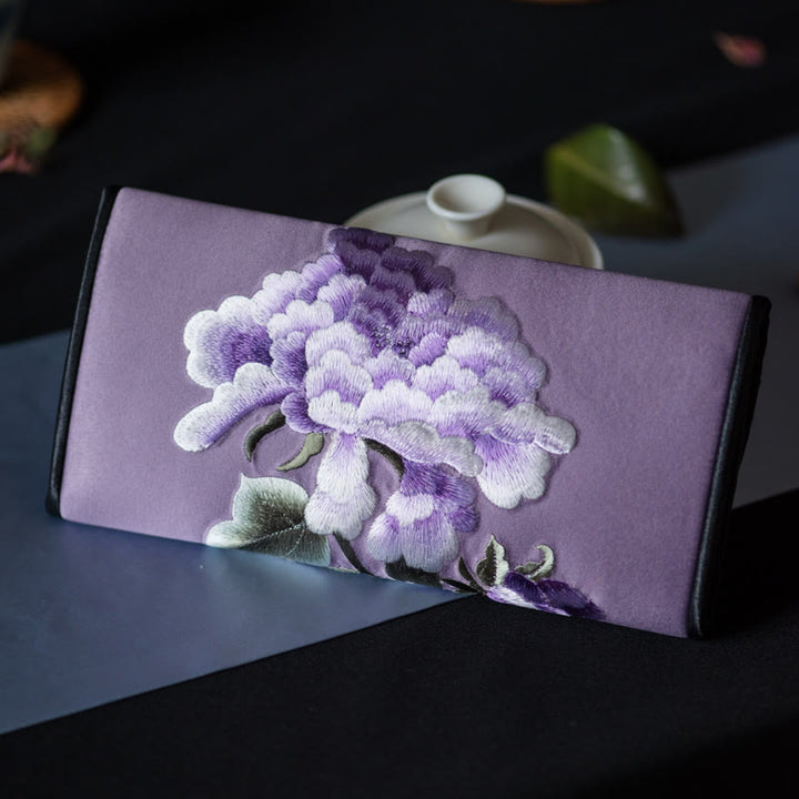 Buddha Stones Peony Flower Su Ricamo Viaggio Shopping Borsa Lunga Borsa a Mano