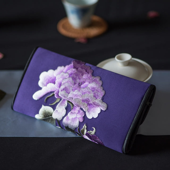 Buddha Stones Peony Flower Su Ricamo Viaggio Shopping Borsa Lunga Borsa a Mano