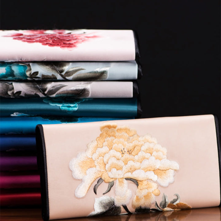 Buddha Stones Peony Flower Su Ricamo Viaggio Shopping Borsa Lunga Borsa a Mano