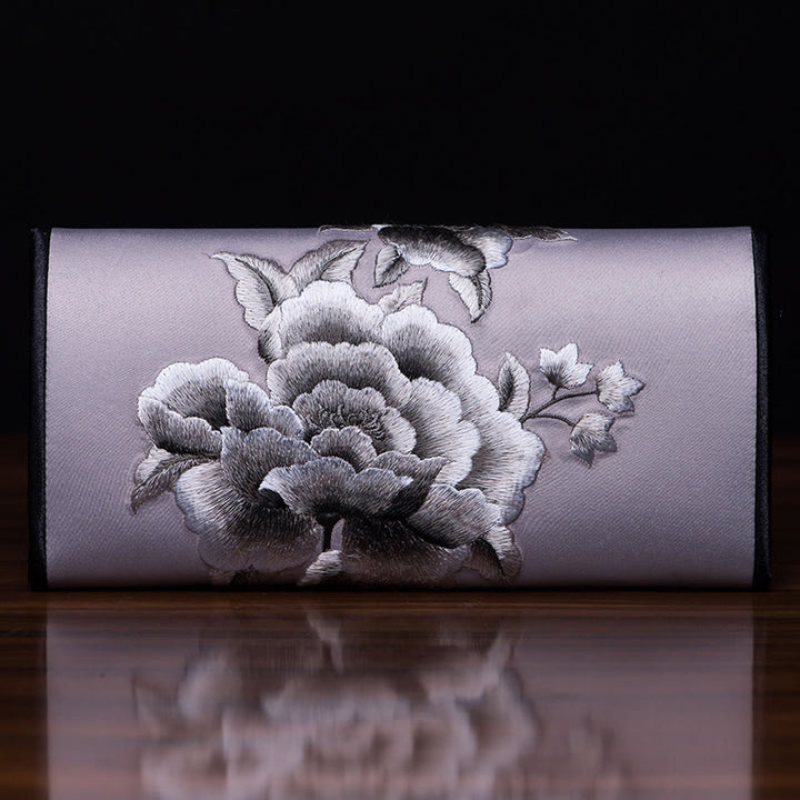 Buddha Stones Peony Su Ricamo Viaggio Shopping Borsa Lunga Borsa a Mano