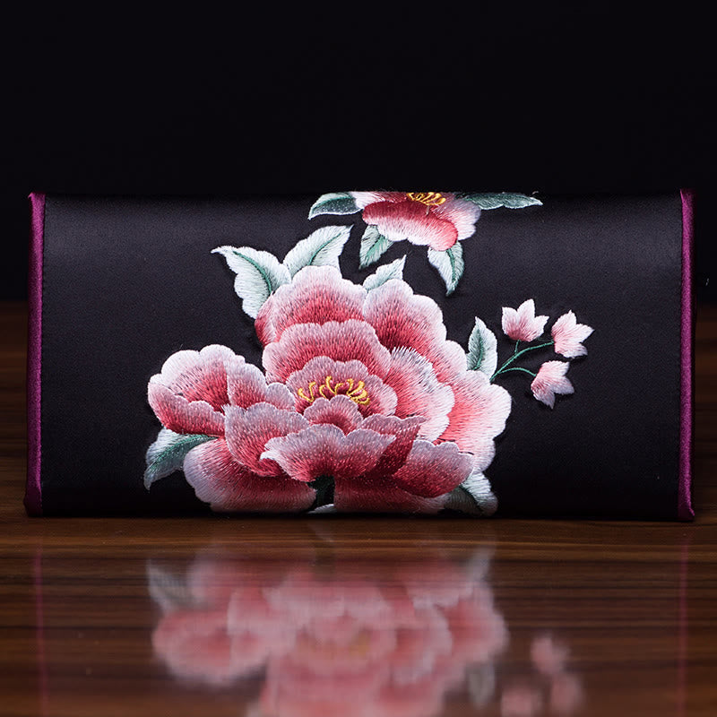 Buddha Stones Peony Su Ricamo Viaggio Shopping Borsa Lunga Borsa a Mano