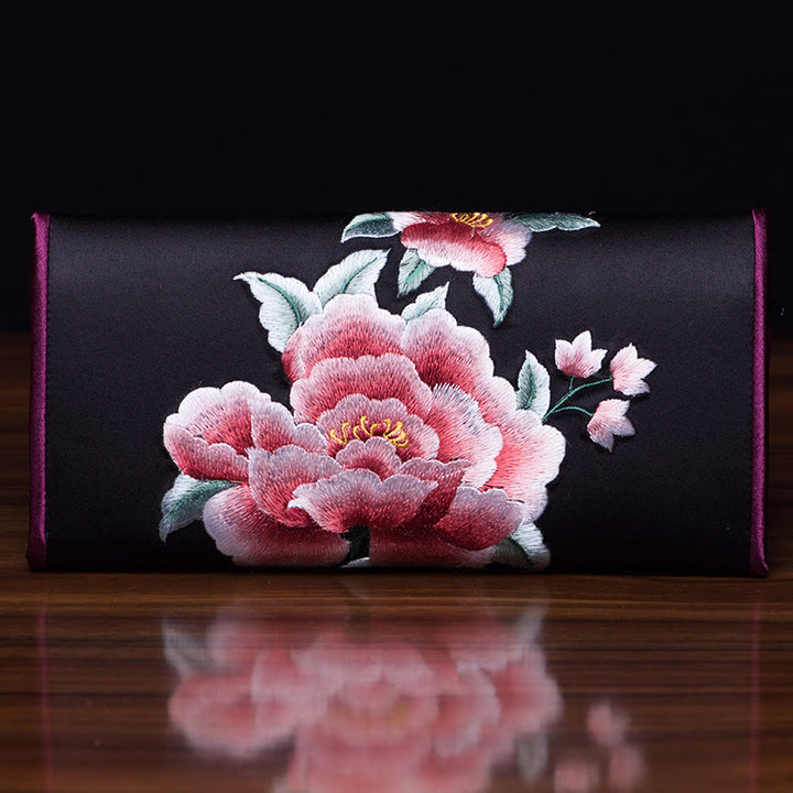 Buddha Stones Peony Su Ricamo Viaggio Shopping Borsa Lunga Borsa a Mano