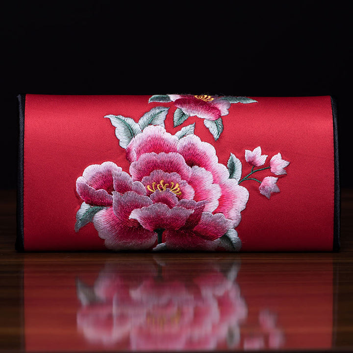 Buddha Stones Peony Su Ricamo Viaggio Shopping Borsa Lunga Borsa a Mano