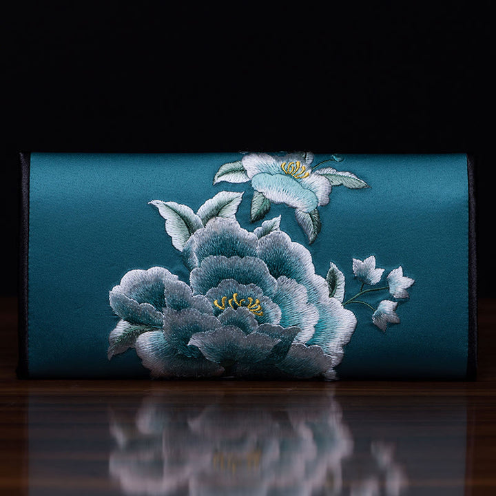 Buddha Stones Peony Su Ricamo Viaggio Shopping Borsa Lunga Borsa a Mano