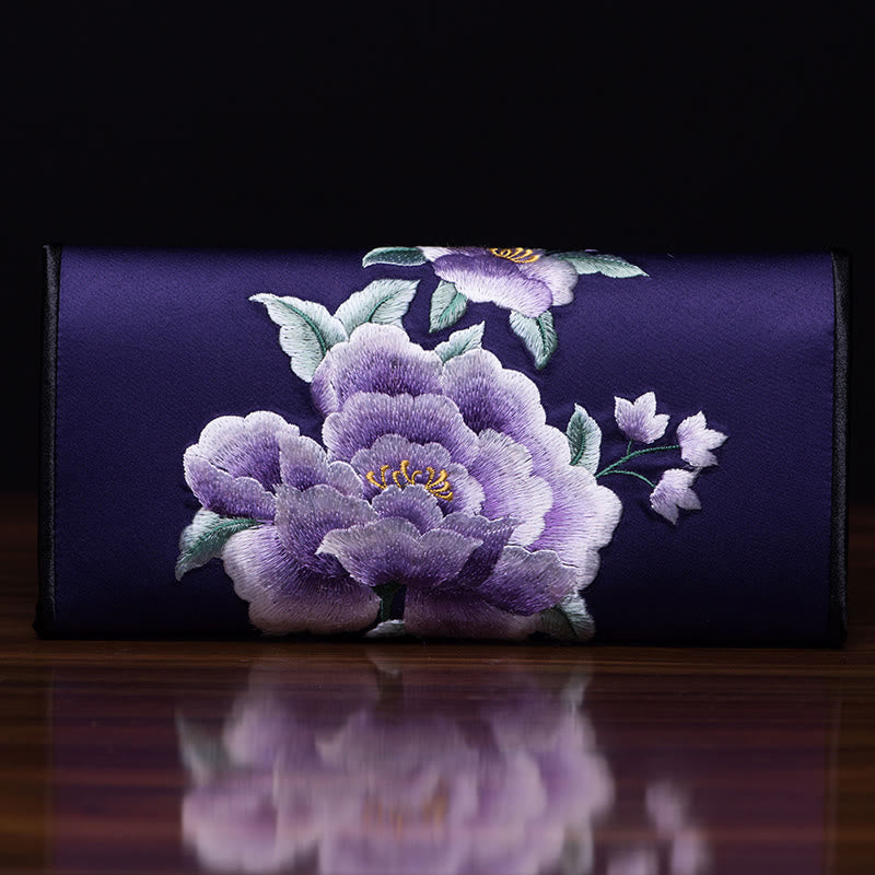 Buddha Stones Peony Su Ricamo Viaggio Shopping Borsa Lunga Borsa a Mano