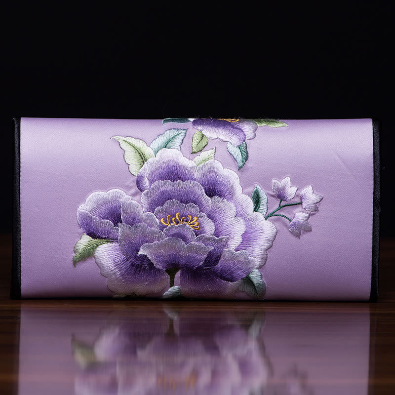 Buddha Stones Peony Su Ricamo Viaggio Shopping Borsa Lunga Borsa a Mano