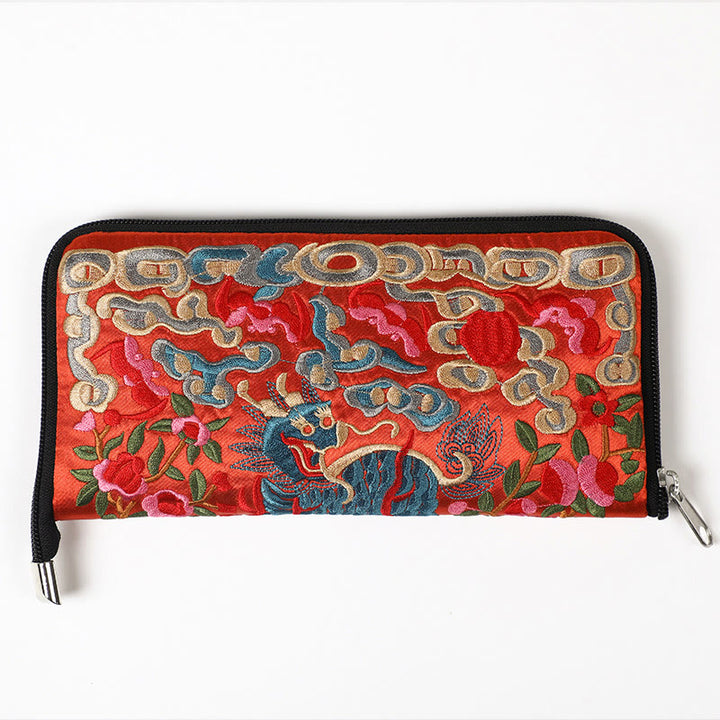 Buddha Stones Bestia Mitica Fenice Drago Qilin Su Ricamo Cartella Biglietti Viaggio Shopping Borsa Borsa