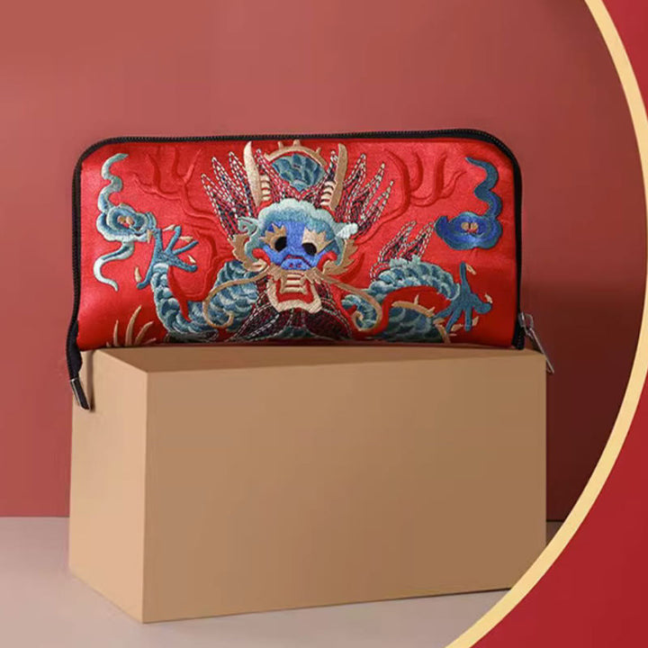 Buddha Stones Bestia Mitica Fenice Drago Qilin Su Ricamo Cartella Biglietti Viaggio Shopping Borsa Borsa