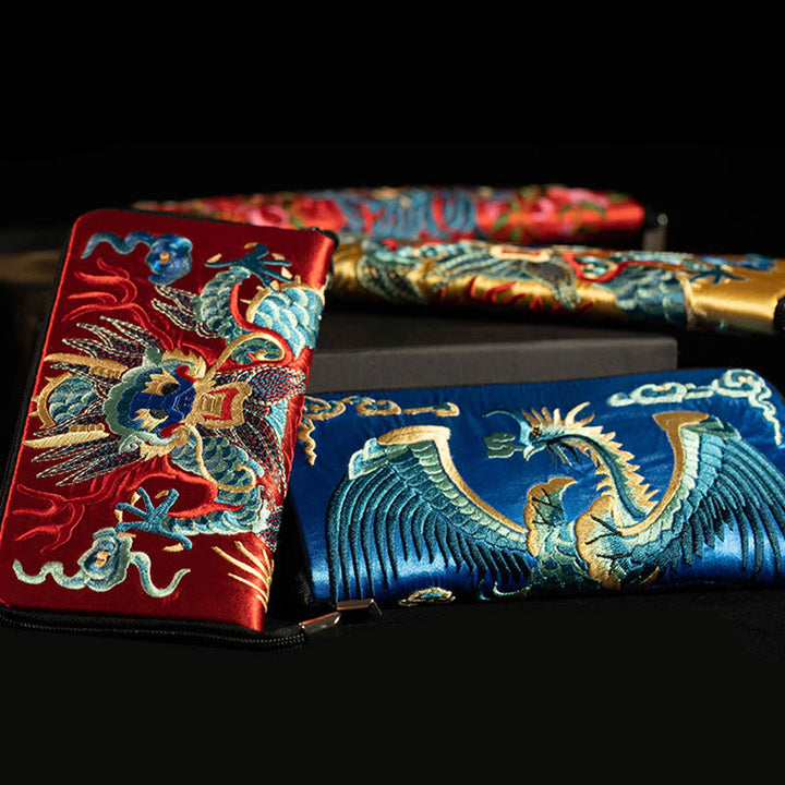 Buddha Stones Bestia Mitica Fenice Drago Qilin Su Ricamo Cartella Biglietti Viaggio Shopping Borsa Borsa