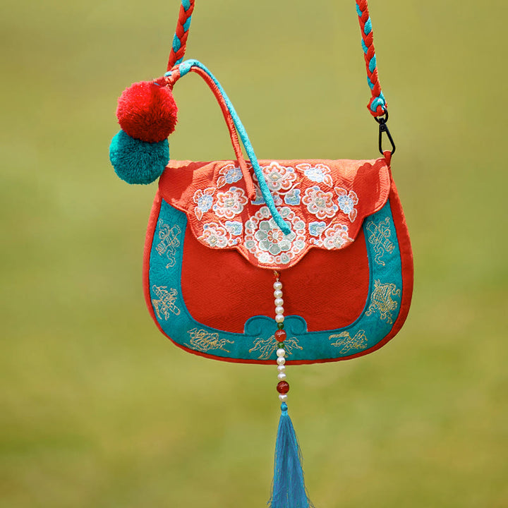 Borsa a tracolla per lo shopping in stile etnico Buddha Stones ricamo Su, borsa a mano