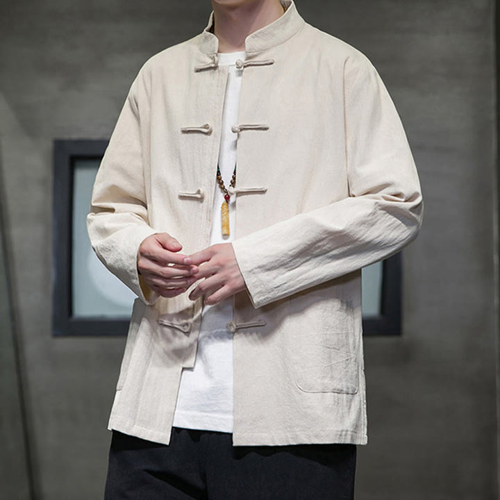 Giacca da uomo in cotone con bottoni a rana cinese, con tasche, stile Buddha Stones - image 9