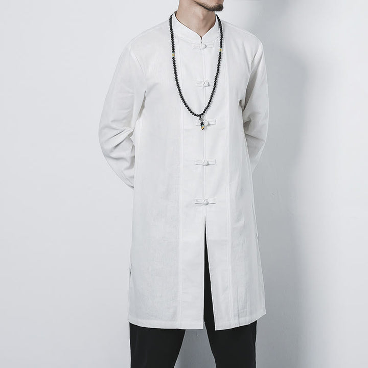 Cappotto da uomo in lino con bottoni a forma di rana, lunghezza media , Buddha Stones Fall Zen Clothing - image 15