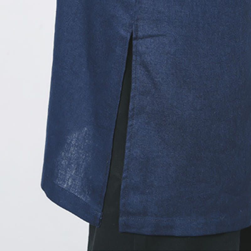 Cappotto da uomo in lino con bottoni a forma di rana, lunghezza media , Buddha Stones Fall Zen Clothing - image 13