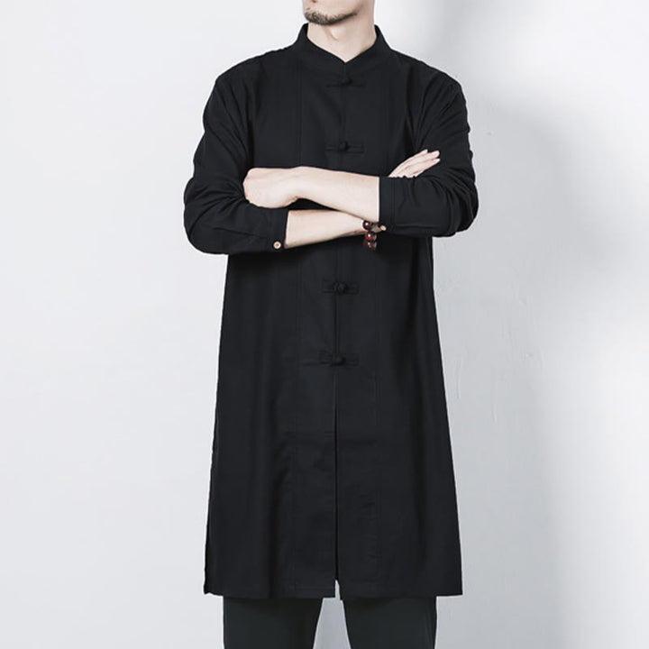Cappotto da uomo in lino con bottoni a forma di rana, lunghezza media , Buddha Stones Fall Zen Clothing - image 20