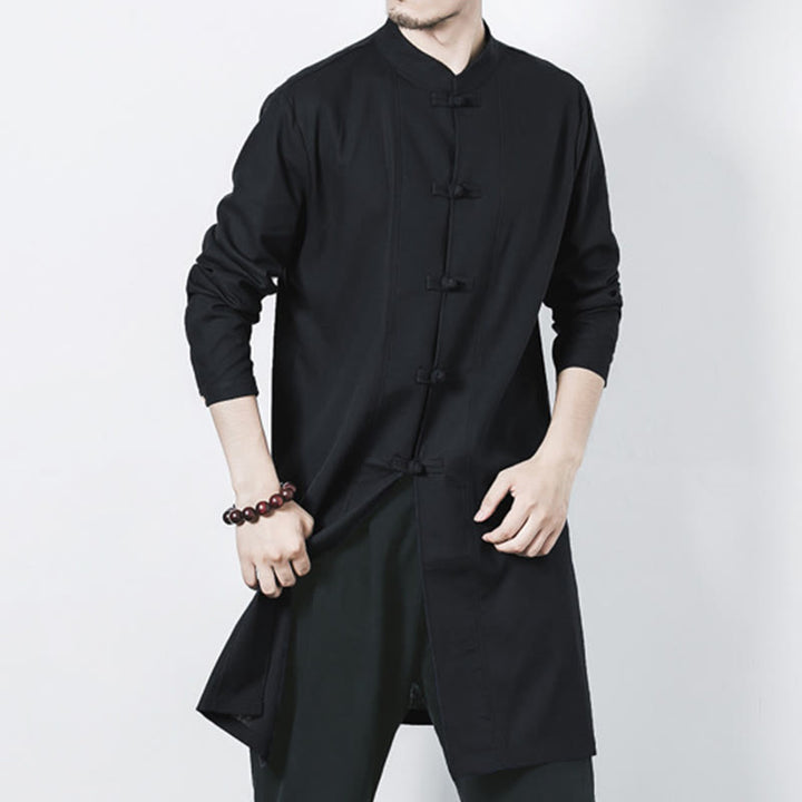 Cappotto da uomo in lino con bottoni a forma di rana, lunghezza media , Buddha Stones Fall Zen Clothing - image 18
