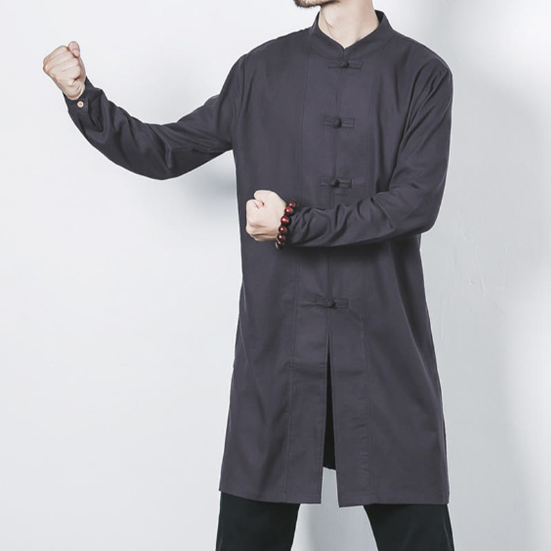 Cappotto da uomo in lino con bottoni a forma di rana, lunghezza media , Buddha Stones Fall Zen Clothing - image 25