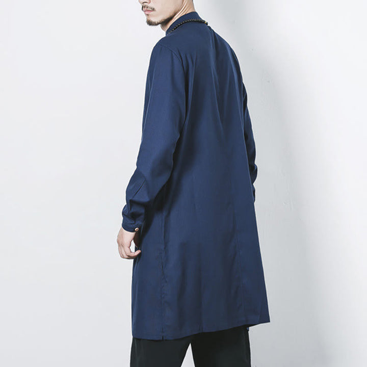 Cappotto da uomo in lino con bottoni a forma di rana, lunghezza media , Buddha Stones Fall Zen Clothing - image 3